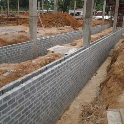 Blockwork foundation walls under construction