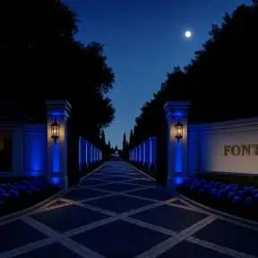 Illuminated paved entrance at night