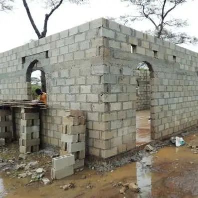 Blockwork building with arched openings