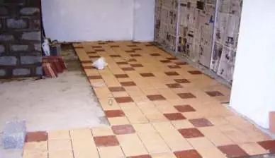 Newly laid two-tone floor tiles